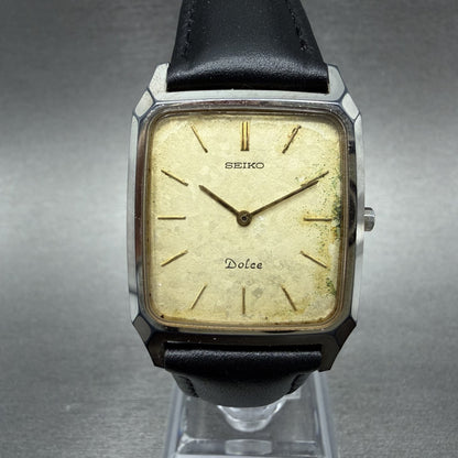 Seiko Dolce Tank Watch Men 27mm Champagne Dial Gold Tone Rectangle New Battery H0