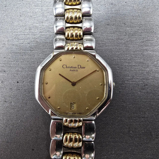 Christian Dior Watch Men 32mm Champagne Dial Two Tone Date 45.204 PARTS0