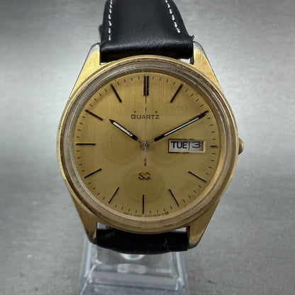 Seiko SQ Watch Men 35mm Gold Dial Gold Tone Daydate Round 5Y23-8040 New Batteryl0