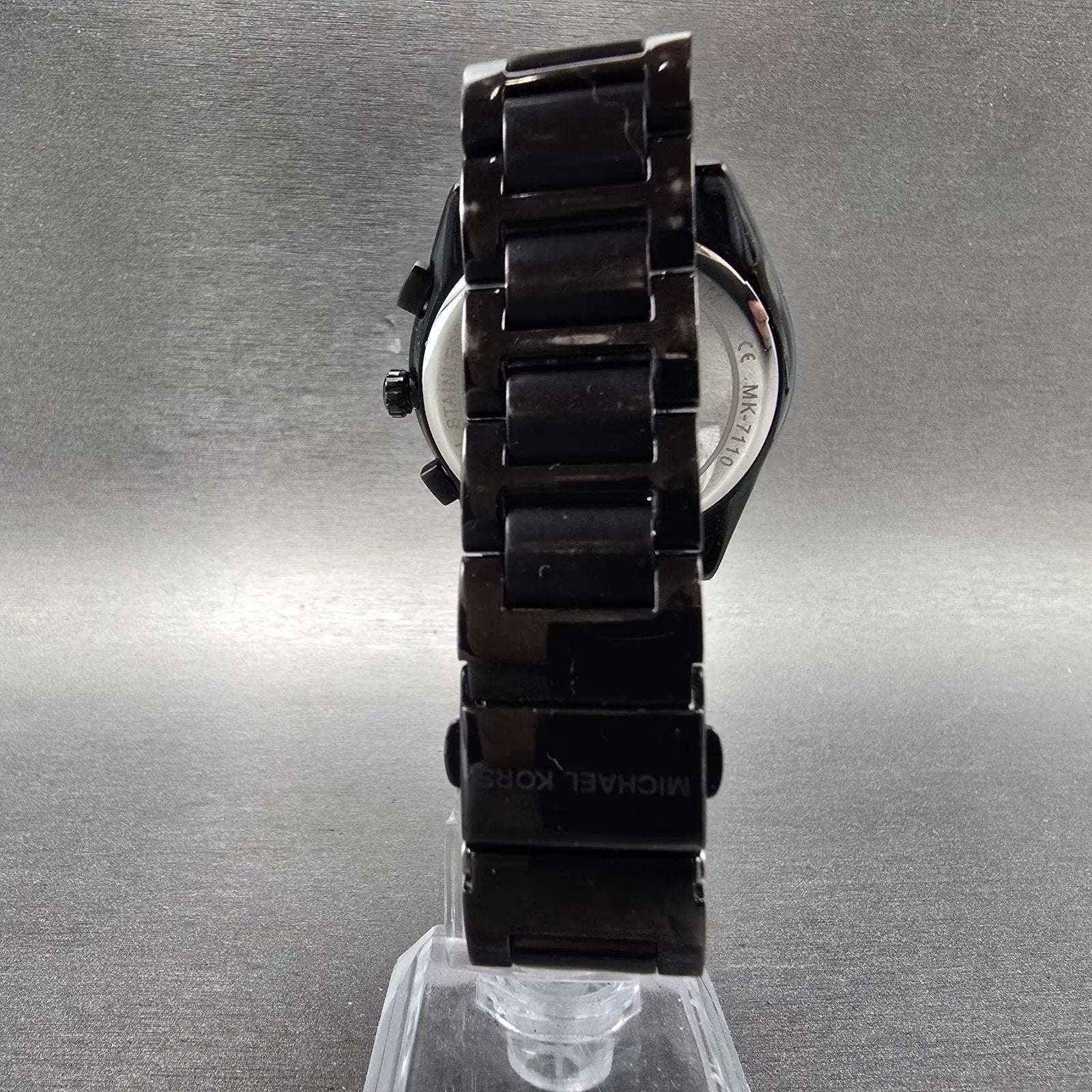Michael Kors Chronograph Watch Women 42mm Black Dial Black Tone MK-7110 NewBatt8