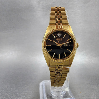 Seiko Watch Women 24mm Black Tone Gold Tone Daydate Round 7N830041 New Battery5