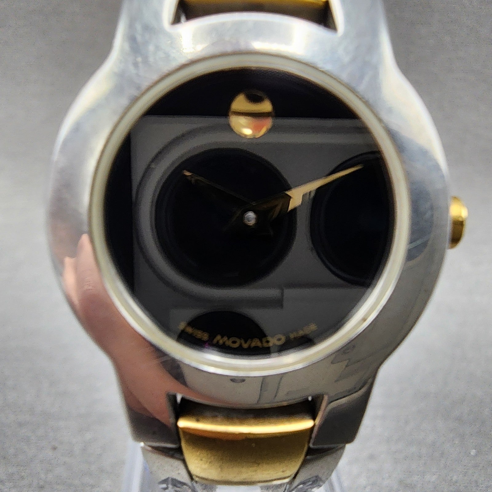 Movado Amorosa Watch Women 24mm Black Dial Two Tone Round 81 E4 1842 New Battery1