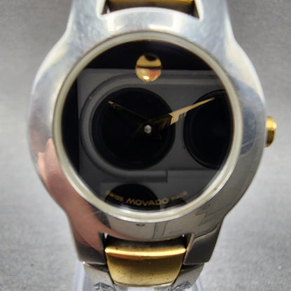 Movado Amorosa Watch Women 24mm Black Dial Two Tone Round 81 E4 1842 New Battery1