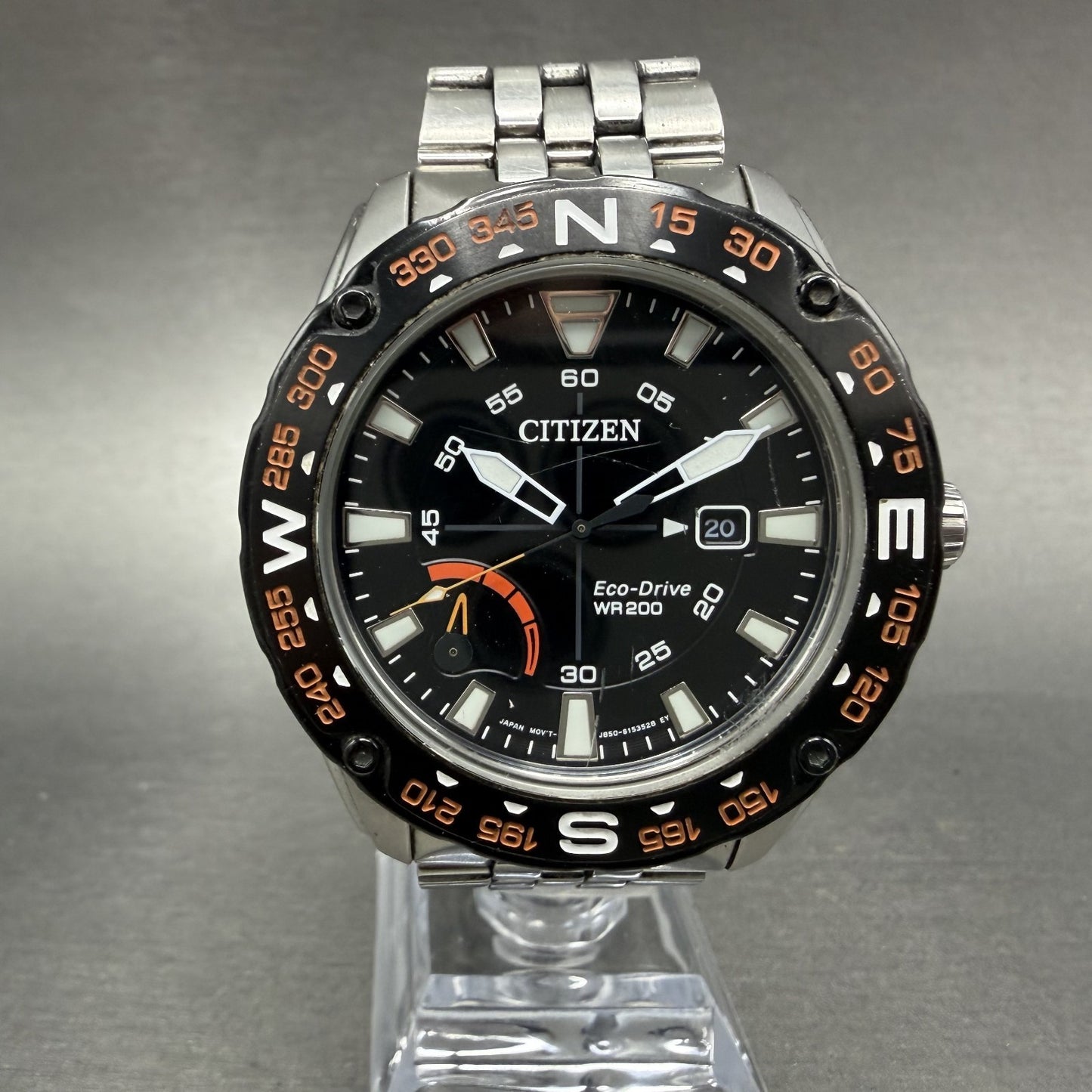 Citizen Eco-Drive PRT Watch Men 44mm Black Dial Steel Date Round AW7048-51E Runs0