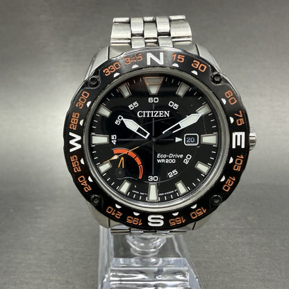 Citizen Eco-Drive PRT Watch Men 44mm Black Dial Steel Date Round AW7048-51E Runs0