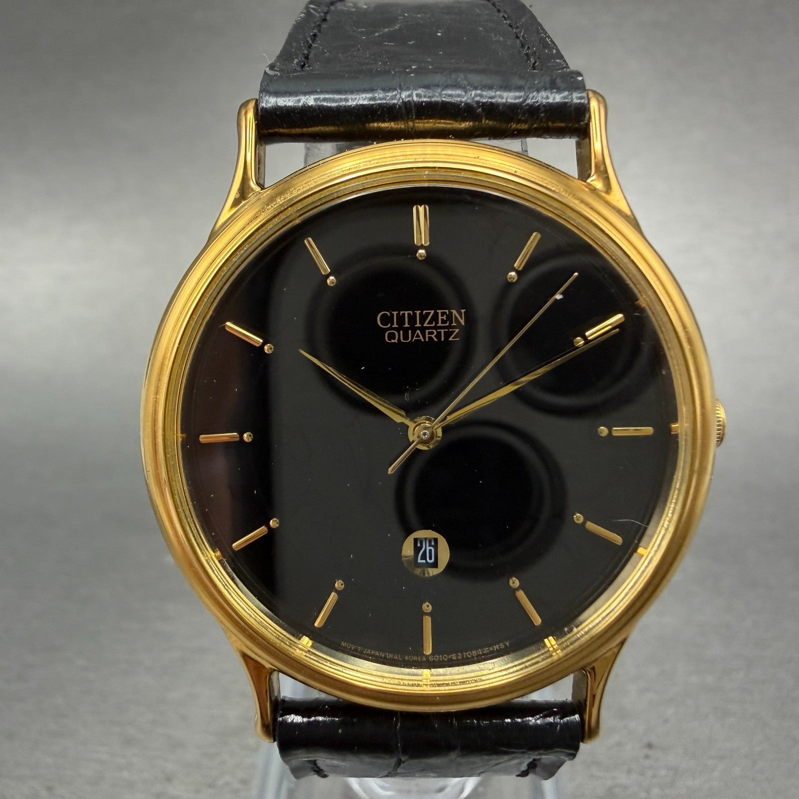 Citizen Watch Unisex 33mm Black Dial Gold Tone Date Round New Battery NOS0