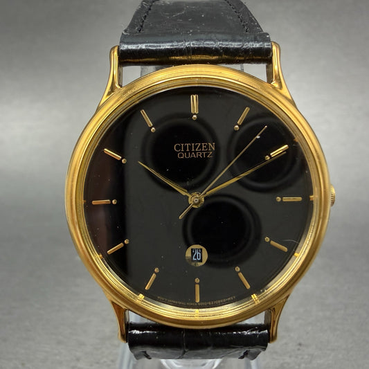 Citizen Watch Unisex 33mm Black Dial Gold Tone Date Round New Battery NOS0