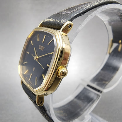 Citizen CQ Watch Women 23mm Black Dial Gold Tone Octagon 2931291603 New Battery2