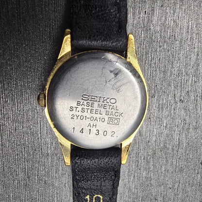 Seiko Watch Women 20mm White Dial Gold Tone Round 2Y01-0A10 New Battery Vintage10