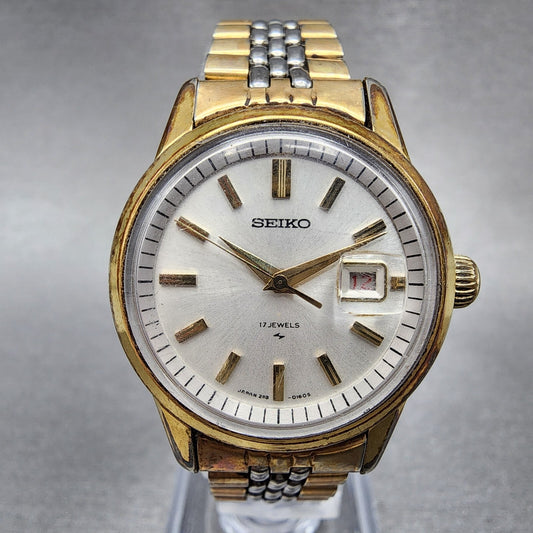 VTG Seiko Watch Women 26mm Silver Dial Gold Tone Date Manual Wind 21180230 Runs0