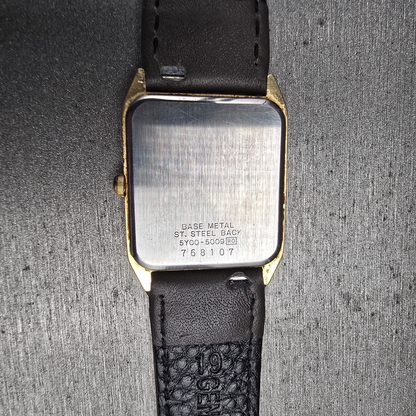 Seiko Tank Watch Men 25mm White Dial Gold Rectangle 5Y00-5009 New Battery W/Box11