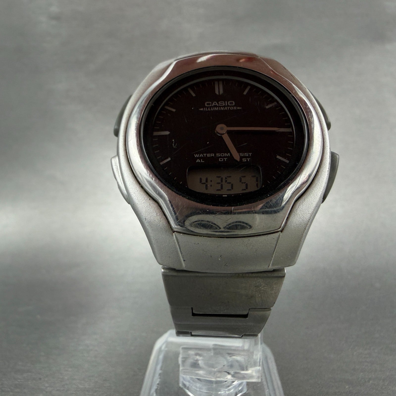 Casio AW-E10 Watch Men 37mm Black Dial Silver Tone Analog Digital new battery AB7
