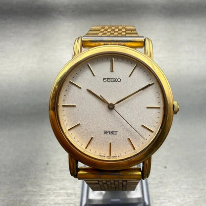 Seiko Watch Men 33mm White Dial Gold Tone Round 7N01-7080 New Battery Vintage0