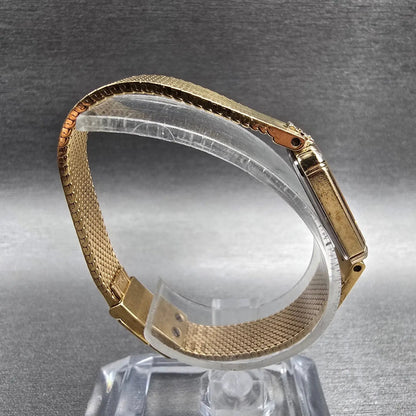 Seiko Lassale Watch Women 14mm Gold Dial Gold Rectangle Diamonds New Battery VTG8