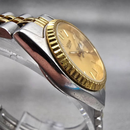 Seiko Watch Women 24mm Gold Dial Two Tone Daydate Round 7N83-0041 New Battery3