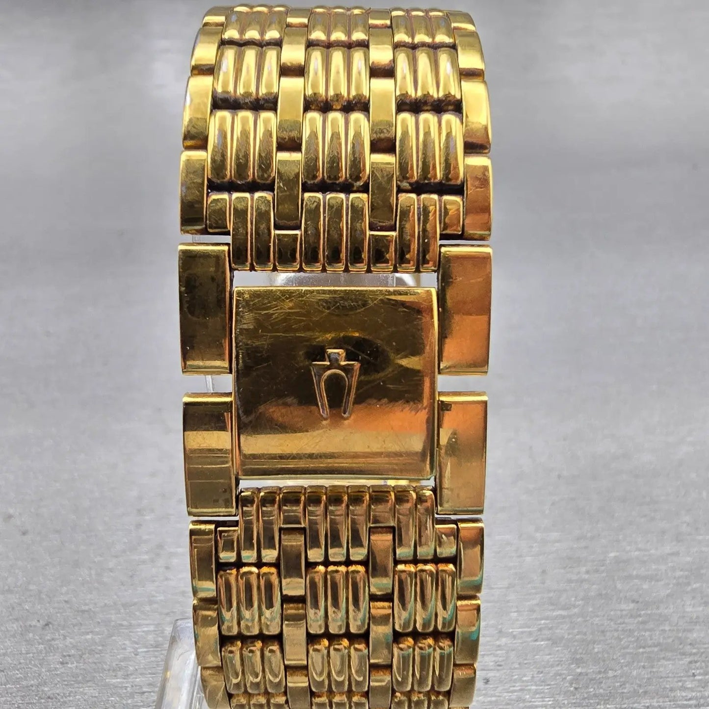 Bulova Watch Men 23mm Gold Dial Gold Tone Diamond Rectangle 97D05 New Battery7