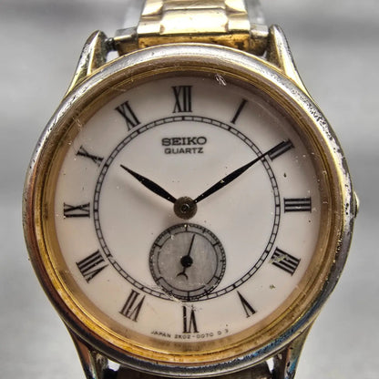 Seiko Watch Women 26mm White Dial Gold Tone Round 2K02-0039 New Battery Vintage1