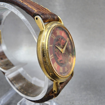 Seiko Watch Women 26mm Red Floral Dial Gold Tone Round 1n000d59 New Battery3