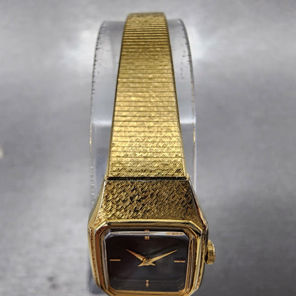 VTG Seiko Watch Women 16mm Black Dial Gold Tone Rectangle 2C205770 New Battery5