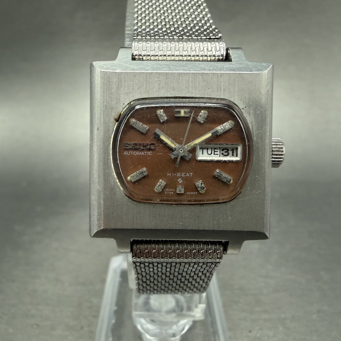 Seiko Automatic Watch Women 26mm Brown Dial Silver Tone Daydate 2706-7009 PARTS0