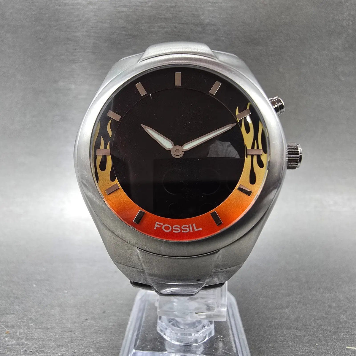 Fossil Big Tic Watch Men 40mm Black Dial Steel Flame Fire JR-8115 New Battery5