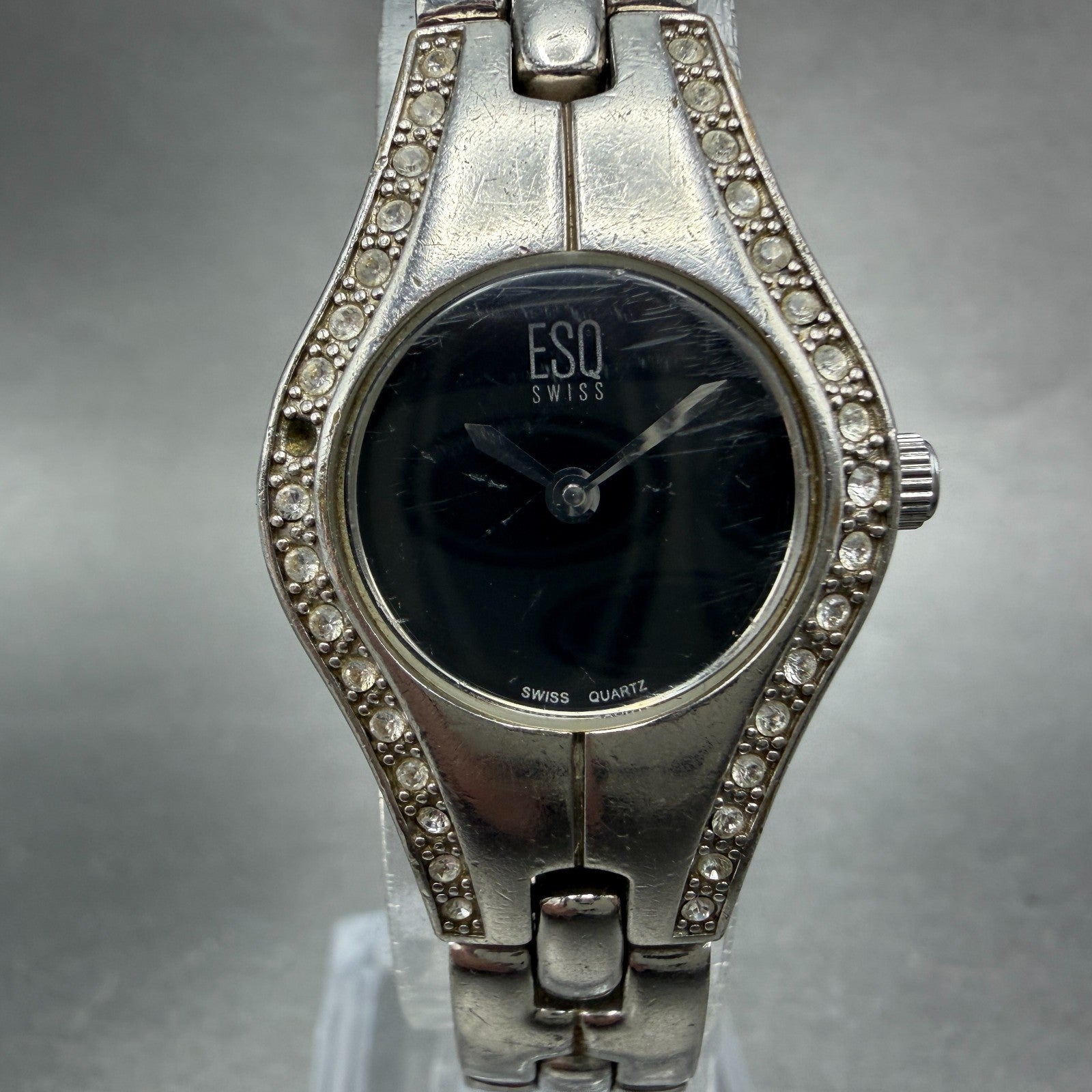 ESQ Watch Women 22mm Black Dial Silver Tone Crystal Bezel Round E5213 New Batt0