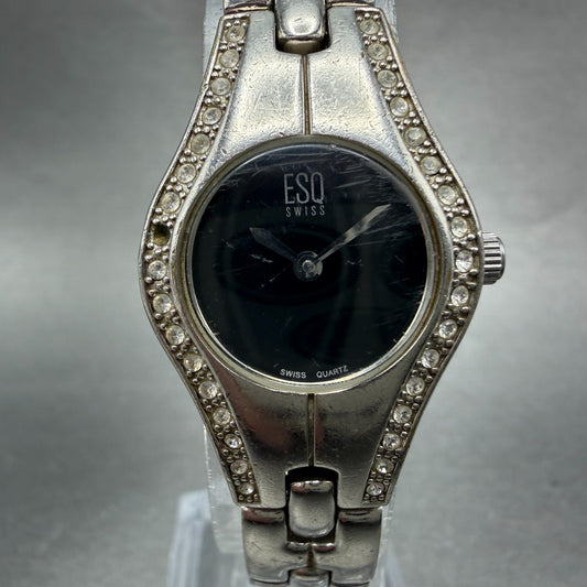 ESQ Watch Women 22mm Black Dial Silver Tone Crystal Bezel Round E5213 New Batt0