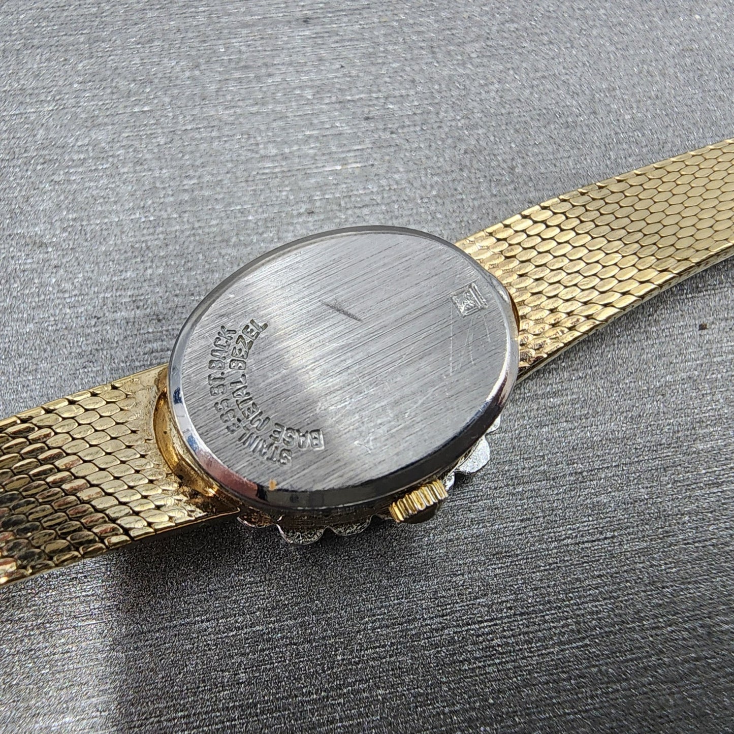 Gruen Watch Women 14mm Gold Dial Gold Tone Hexagon Diamond Bezel READ!! New Batt9