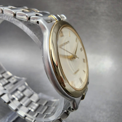 Seiko Lucent Watch Men 31mm Cream Dial Two Tone Round 5E21-6B70 New Battery
