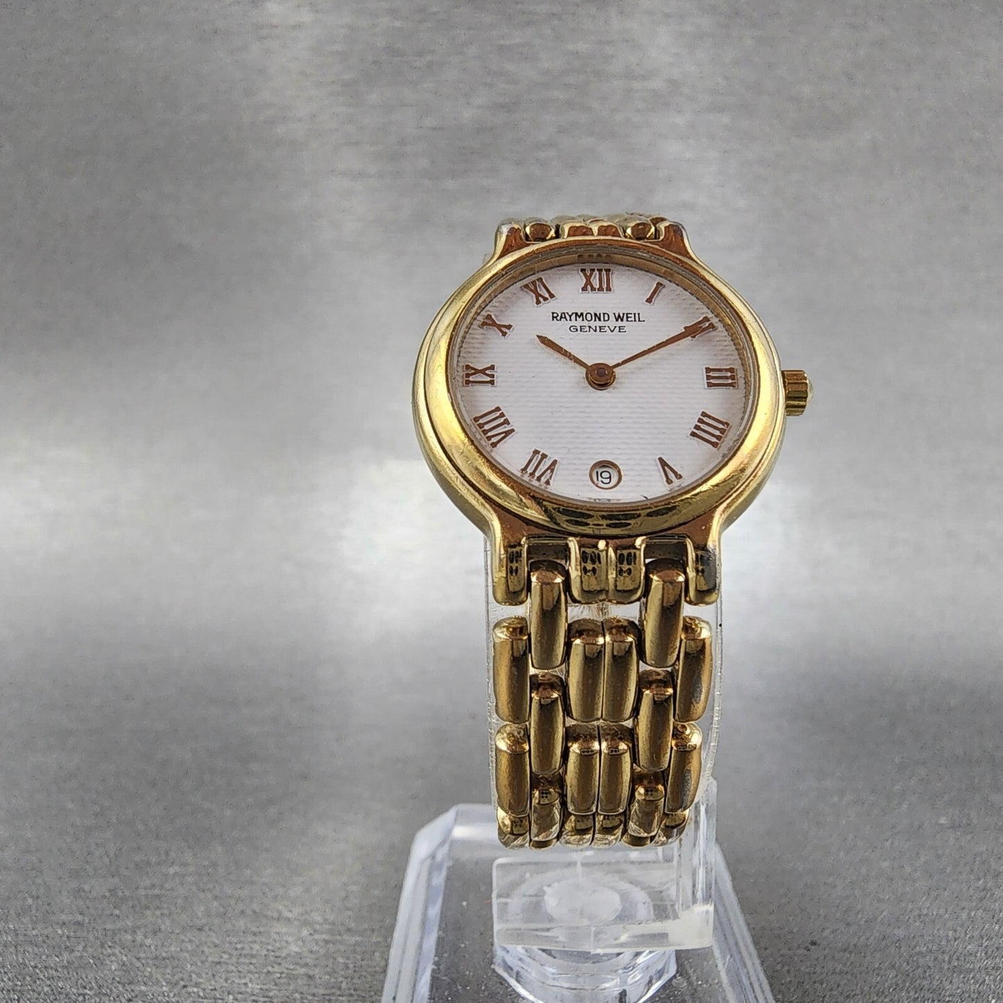 Raymond Weil Watch Women 24mm White Dial Gold Plated Date 9946 PARTS6