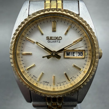 Seiko Watch Women 25mm White Dial Two Tone Daydate Round 7n83-0041 New Batt HJ61