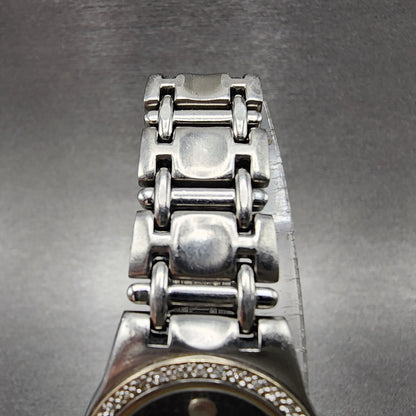 Movado Museum Watch Women 24mm Black Dial Steel Diamond Bezel New Battery