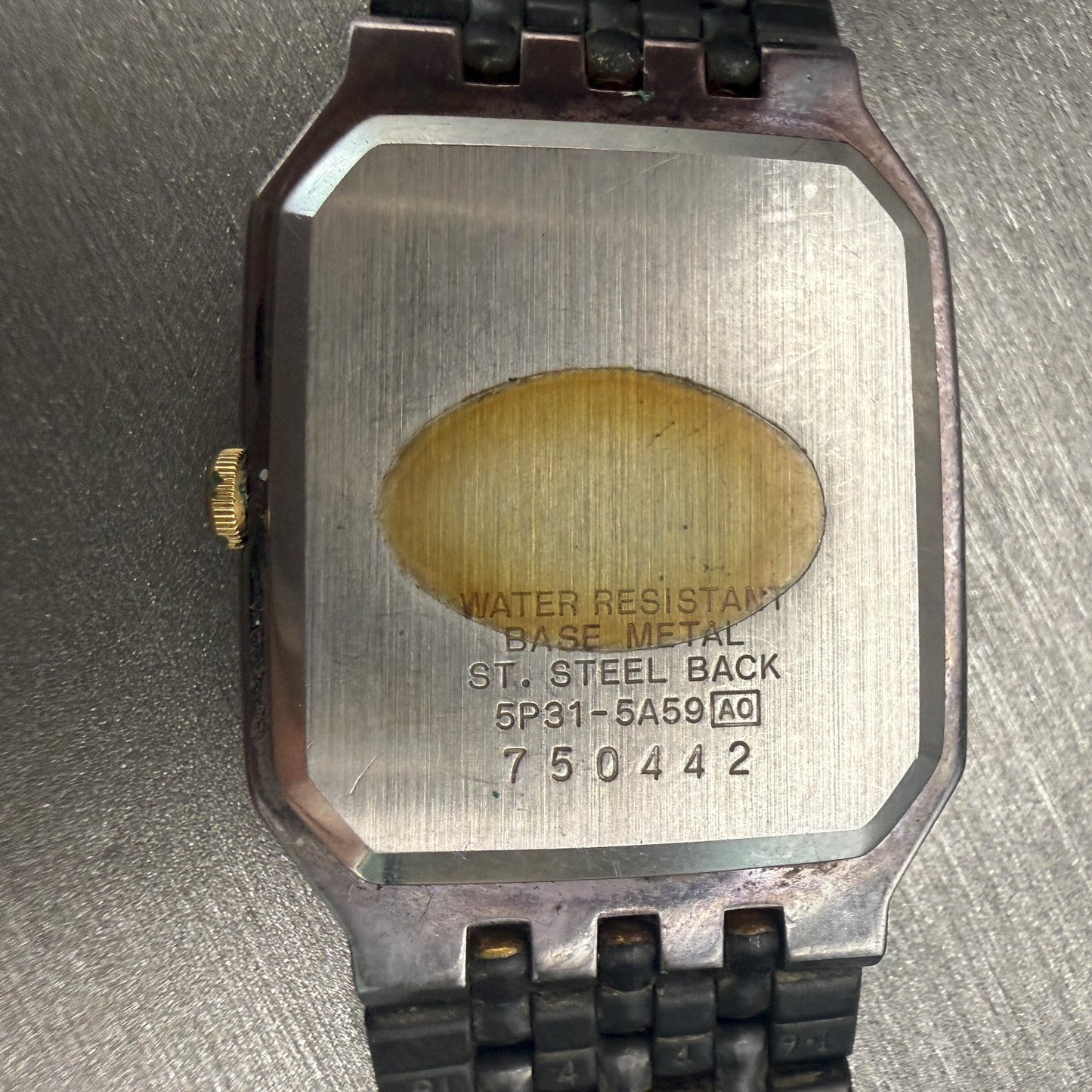 Seiko Watch Men 26mm Black Dial Two Tone Rectangle 5P31-5A59 New Battery10