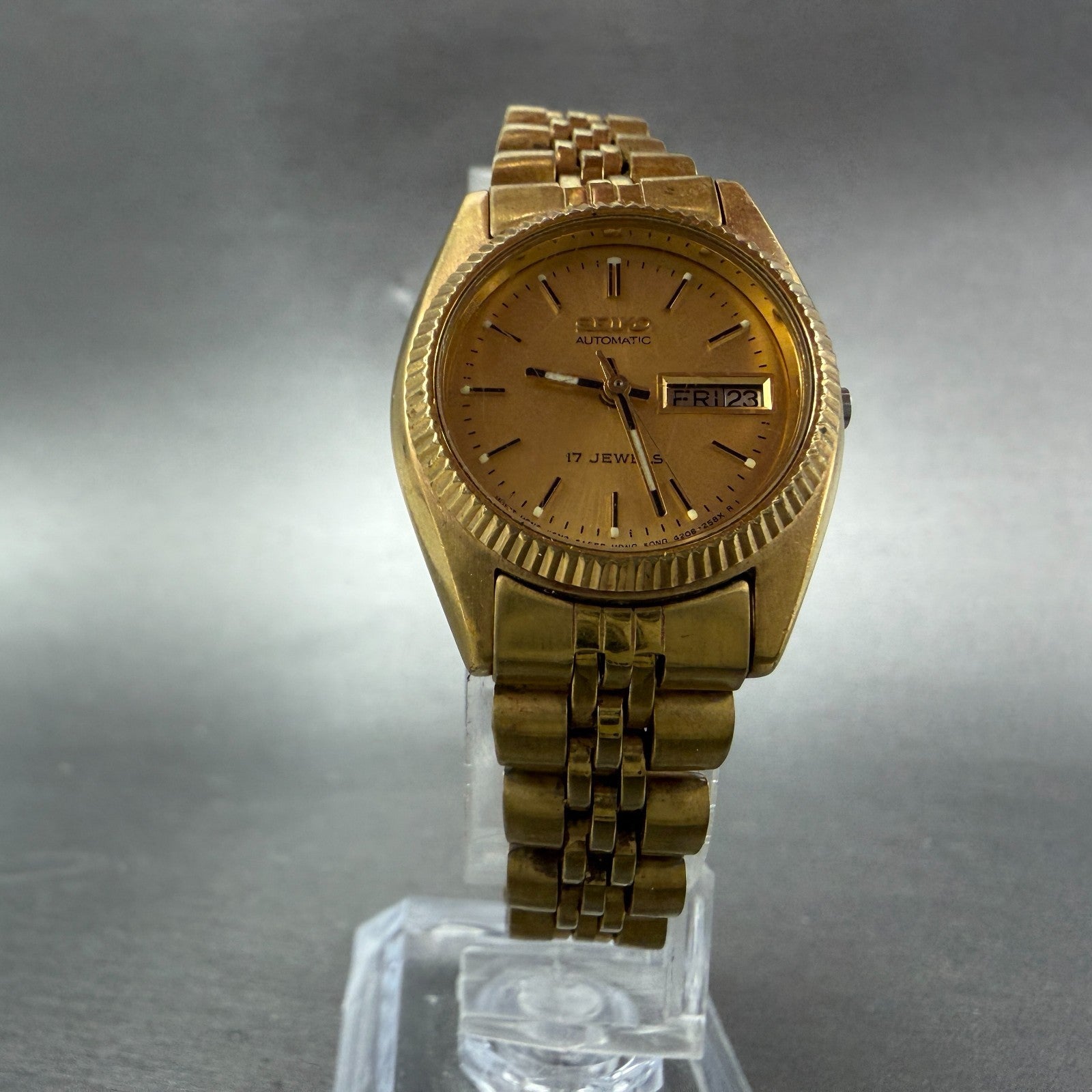 Seiko Autoamtic Watch Women 25mm Gold Dial Gold Tone Daydate 4206-0519 PARTS6