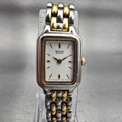 Seiko Watch Women 15mm White Dial Silver Tone Rectangle 1N00-0D09 New Battery0