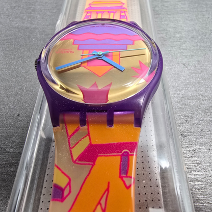 Swatch Rara Avis Watch Men 34mm Gold Dial Purple Case GV103 New Battery NOS7
