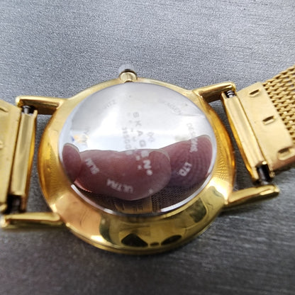 Skagen Watch Women 26mm Black Dial Gold Tone Round Mesh Band 39SGGB New Battery9