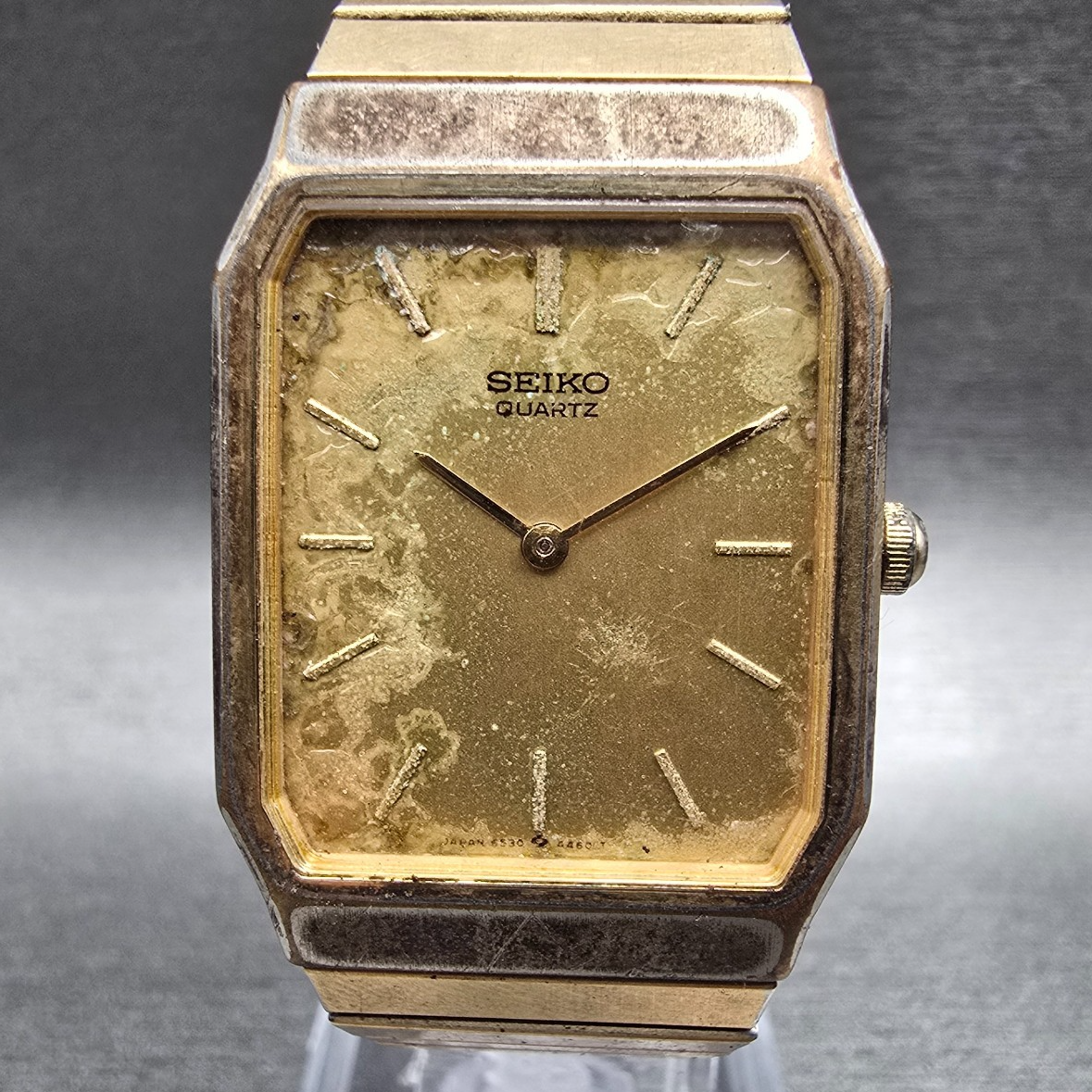 Seiko Watch Men 26mm Gold Dial Gold Rectangle 6530-5790 New Battery VTG0