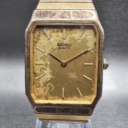 Seiko Watch Men 26mm Gold Dial Gold Rectangle 6530-5790 New Battery VTG0