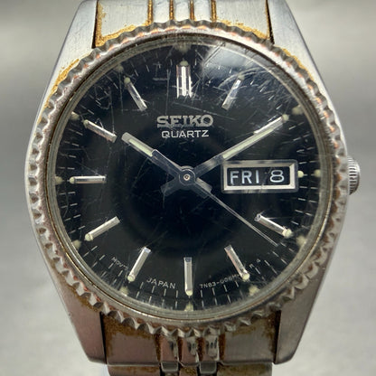 Seiko Watch Women 24mm Black Tone Silver Tone Daydate Round 7N83-0041 New Batter1