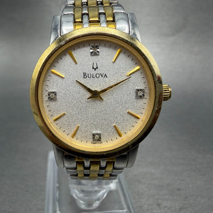 Bulova Watch Women 27mm Silver Dial Two Tone Round 98P115 New Battery Diamond0