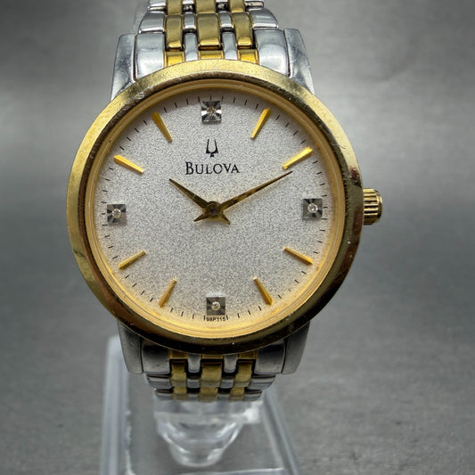 Bulova Watch Women 27mm Silver Dial Two Tone Round 98P115 New Battery Diamond0