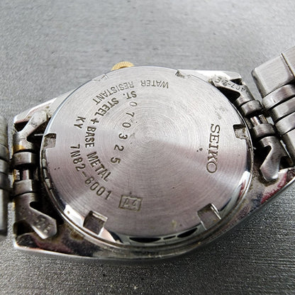 Seiko Watch Women 24mm White Dial Two Tone Date Round 7n82-6001 New Battery9