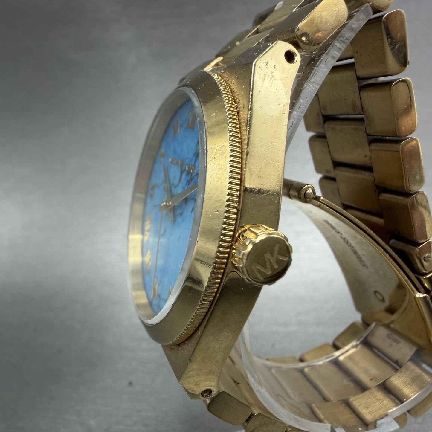 Michael Kors Channing Watch Women 38mm Turquoise Dial Gold Tone MK5894 New Batt2