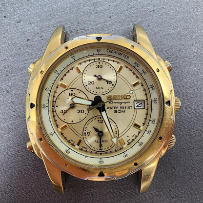 Seiko Chronograph Watch Men 39mm Champagne Dial Gold Tone Date 7t326m59 PARTS2