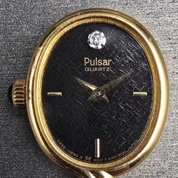 Seiko Pulsar Pendant Watch Women 16mm Black Dial Gold Tone Oval V232 New Battery1