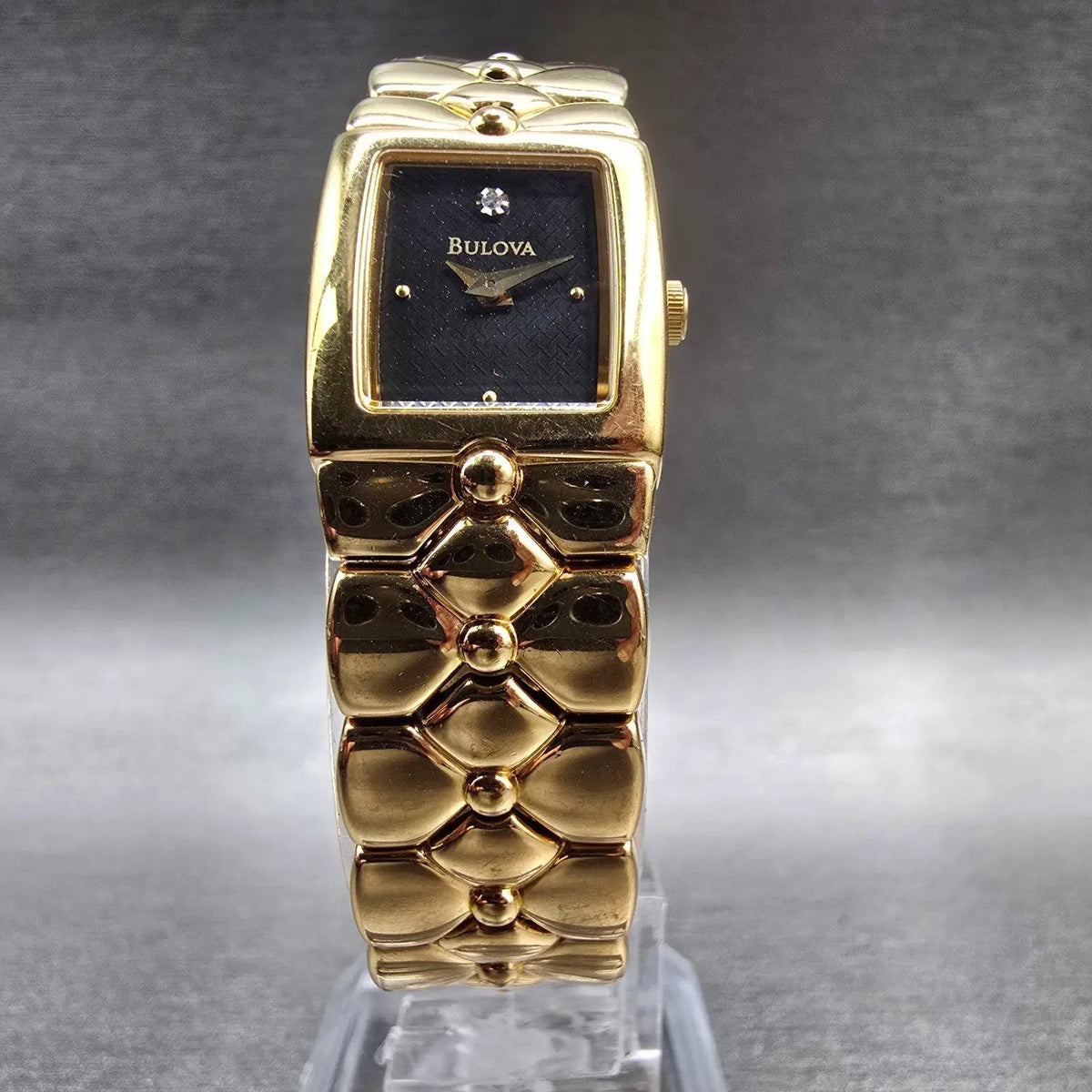 Bulova Tank Watch Women 16mm Black Dial Gold Tone Rectangle 97S55 New Battery5