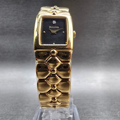 Bulova Tank Watch Women 16mm Black Dial Gold Tone Rectangle 97S55 New Battery5