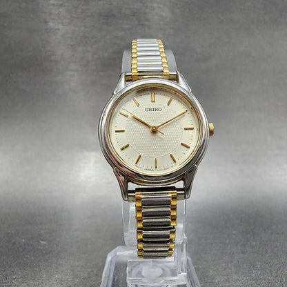 VTG Seiko Watch Women 24mm Champagne Dial Two Tone Round V701-1930 New Battery