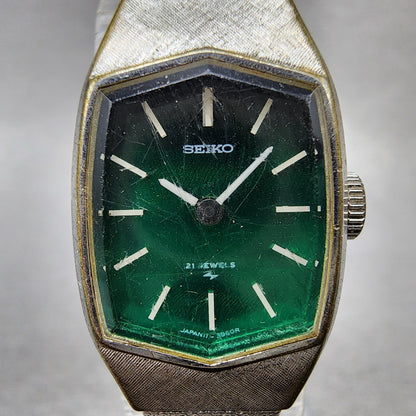 Seiko Watch Women 17mm Green Dial Silver Tone Rectangle 114480 PARTS VTG2